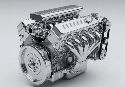 A detailed view of a powerful and complex internal combustion engine with intricate components. isolated on white background