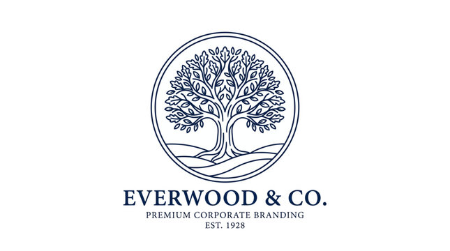 Everwood  Co. Premium Corporate Branding Logo with Tree Illustration.