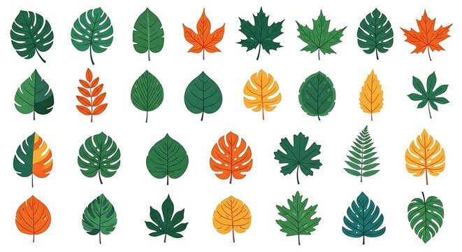 Colorful autumn leaves on white background.