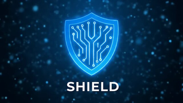 Shield icon with digital circuit pattern for cybersecurity concept