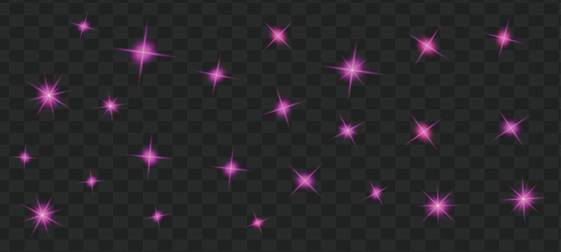 Glowing pink sparkles shine brightly in the dark night sky with scattered light effects across a transparent background.