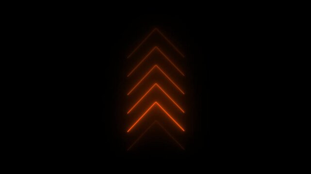 Glowing neon arrow up directional icon animation. Abstract neon flash lightning arrow uploading animation.