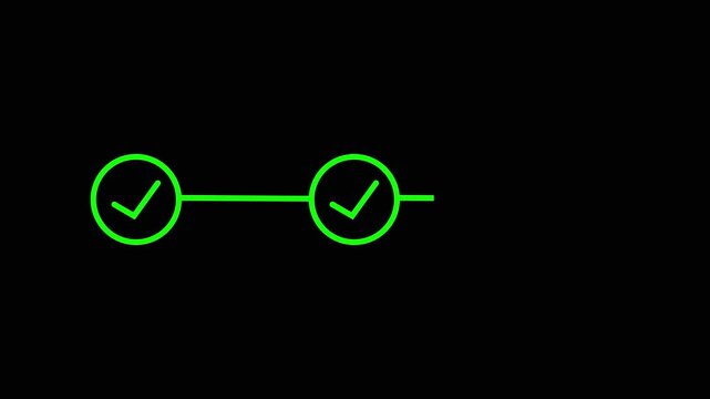 3 step infographic process with check mark. infographic step by step process sign animation on black background, step process success with check marks. Step-by-Step Guide: Business Steps.