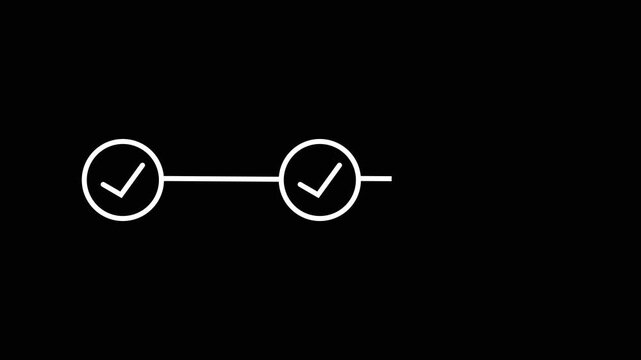3 step infographic process with check mark. infographic step by step process sign animation on black background, step process success with check marks. Step-by-Step Guide: Business Steps.