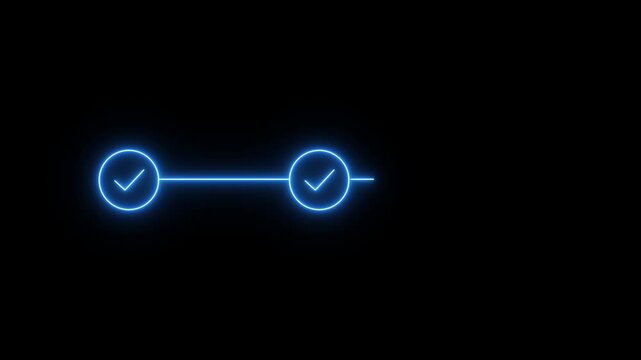 Neon 3 step infographic process with check mark. infographic step by step process sign animation on black background, step process success with check marks. Step-by-Step Guide: Business Steps.