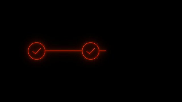 Neon 3 step infographic process with check mark. infographic step by step process sign animation on black background, step process success with check marks. Step-by-Step Guide: Business Steps.