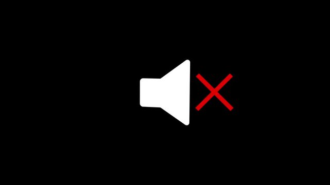 Animated Mute Sound Icon and Volume Off Symbol on Black Background, Speaker mute icon animation design 4k video. Volume, audio, noise, volume down, loud, off, microphone, sound, voice, animated.