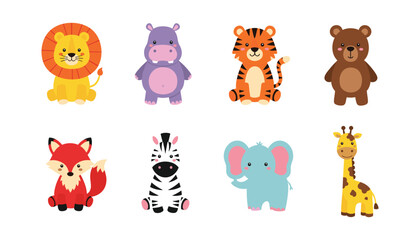 Cute cartoon safari and wild animals vector set for kids nursery decoration © Sukumary