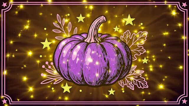 Purple pumpkin with stars and leaves