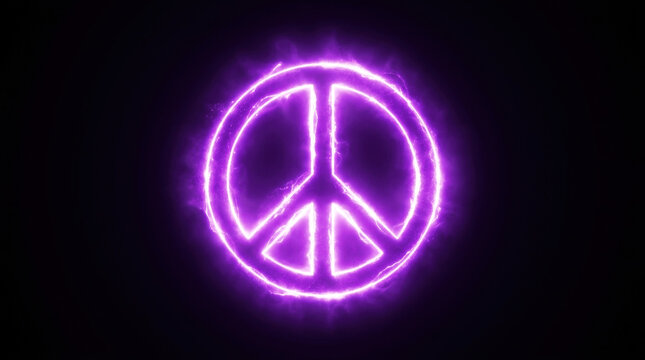 Glowing Ethereal Neon Purple Peace Symbol on Black Background