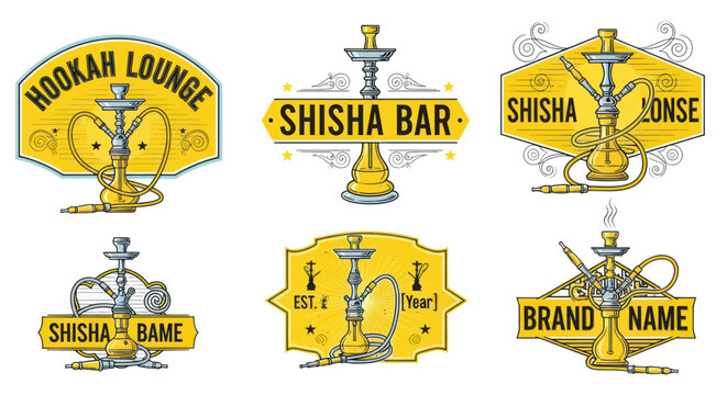 Hookah lounge and shisha bar vintage logo emblem collection