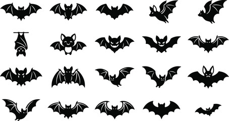Fototapeta premium Collection of black bat silhouettes for halloween decorations and designs