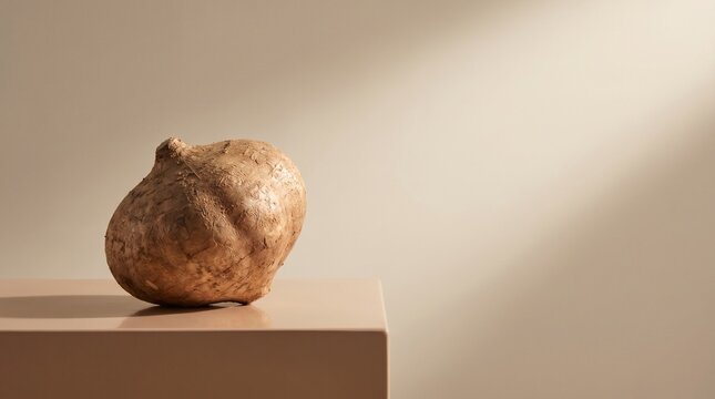 Unique Textured Jicama Root Displayed on Minimalist Pedestal