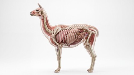 Fototapeta premium Anatomical representation of a llama revealing its internal organs muscles and skeletal system in a clear transparent body