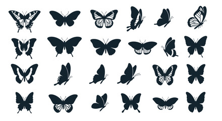 Obraz premium Collection of black butterfly silhouettes with various wing patterns