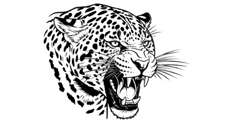 Roaring leopard head with aggressive expression and sharp fangs © jorok