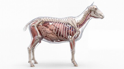 Fototapeta premium Detailed anatomical of a goat's internal organs and skeletal structure in a transparent body anatomy