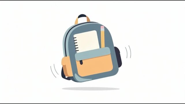 Blue and orange school backpack bouncing on white background