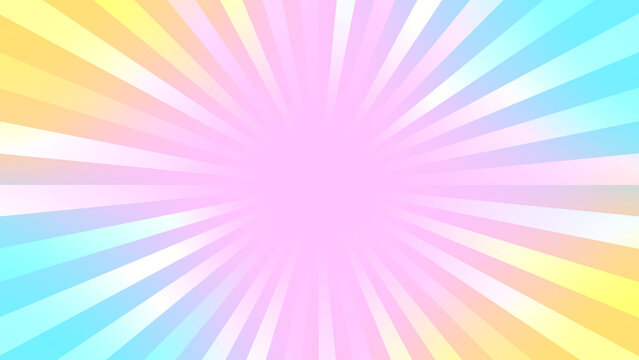Colorful concentration line.Pop art cartoon starburst,sunburst   集中線　放射線　16:9  素材　カラフル　ポップ　おしゃれ　サンバースト　見出し　タイトル　キャンペーン