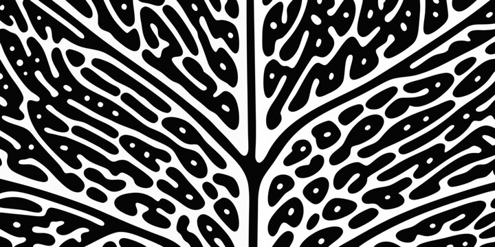 Organic black and white texture branching vein pattern on white background