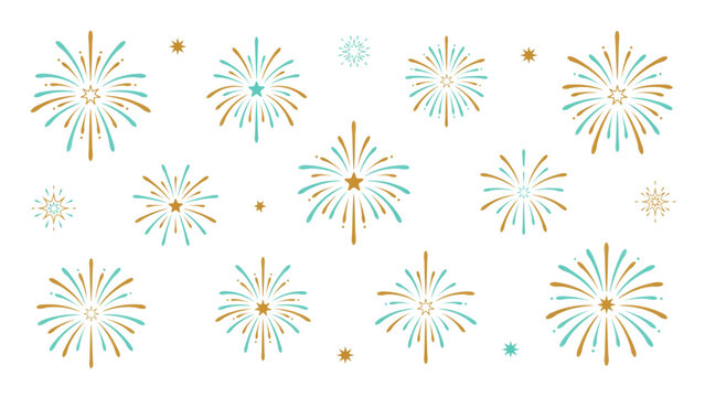Set of gold and teal pixel art snowflake icons for winter holiday design projects Vector