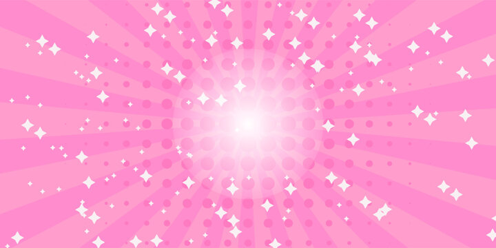 Cute background illustration of concentrated lines with twinkling stars (pink)