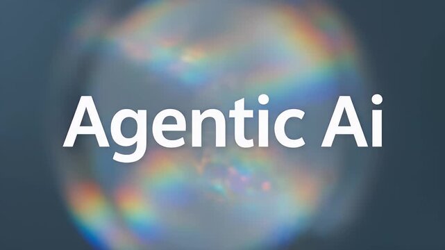 Agentic ai text overlay with abstract glowing rainbow light effect