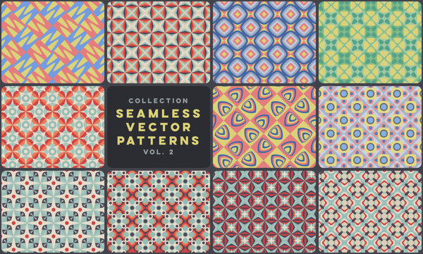 Vibrant geometric seamless vector pattern collection set