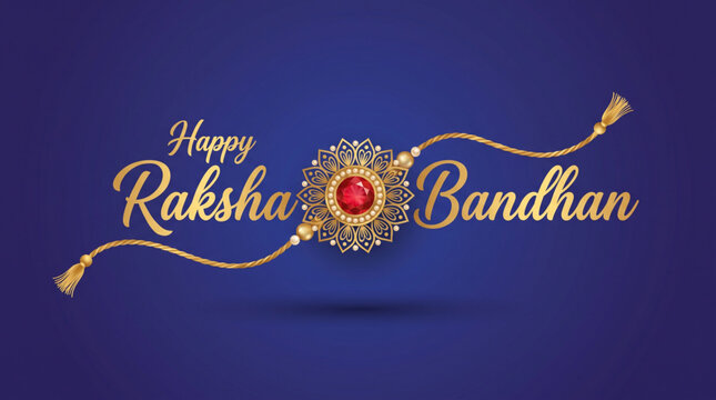 Elegant Raksha Bandhan Rakhi on Blue Background for Festival Greeting Card Design