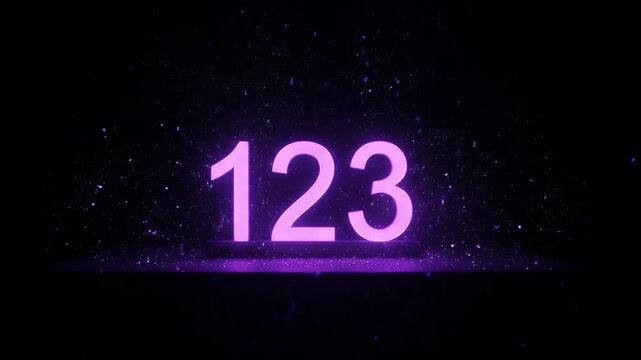 123 numbers glowing with purple light and magical dust particles