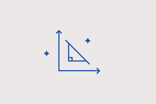 Right angle triangle coordinate system graph line icon for geometry course. Precise vector illustration for mathematics textbook, engineering program, architecture bureau.