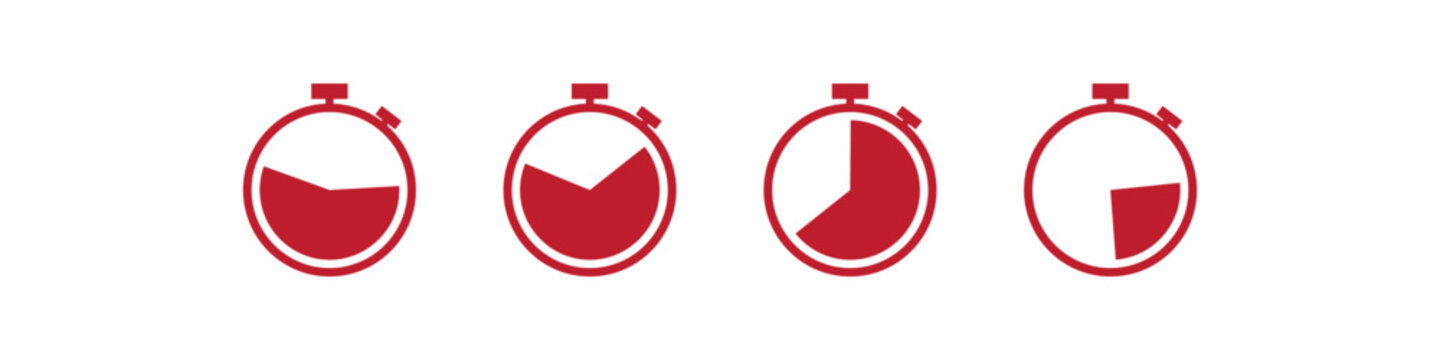 Collection of Red Stopwatch Timer Clock Outline Icon. timer, clock, chronometer, speed, and time measurement symbols. Perfect for web, UI, UX. Vector illustration. eps10
