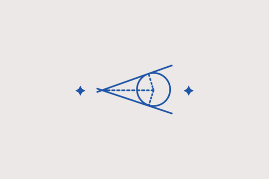 Geometric acute angle vertex with circular arc line icon for education app. Precise vector illustration for geometry class, mathematics textbook, architecture studio.