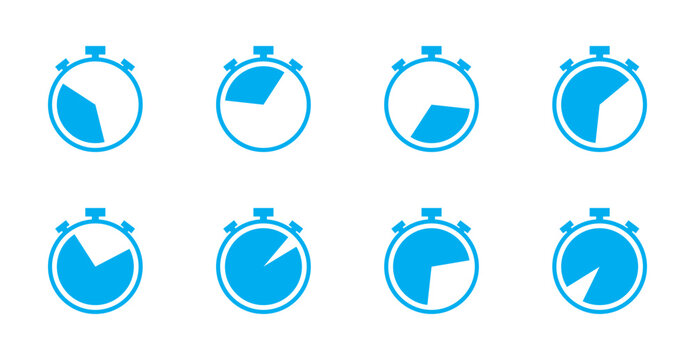 Collection of Blue Stopwatch Timer Clock Outline Icon. timer, clock, chronometer, speed, and time measurement symbols. Perfect for web, UI, UX. Vector illustration. eps10