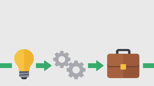 Business process concept with lightbulb gears and briefcase illustrating workflow development and innovation