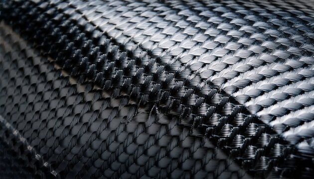 close up of a carbon fiber weave pattern with reflective surface