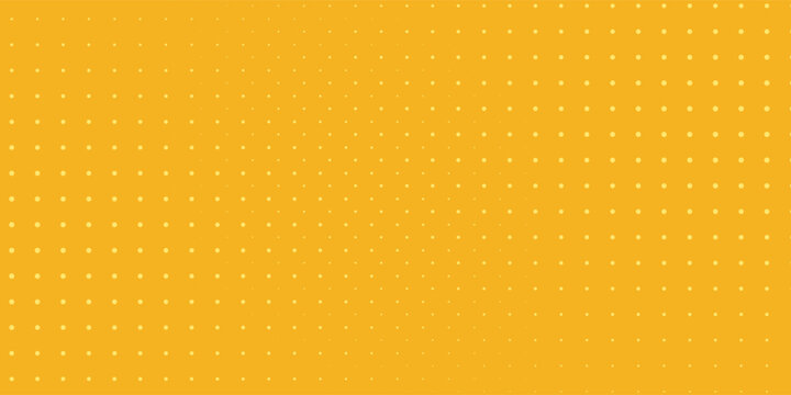 Yellow halftone pattern. Retro comic gradient background. Bright orange pixelated dotted texture overlay. Cartoon pop art faded gradient pattern. Vector backdrop for poster, banner, advertisement