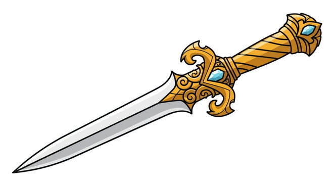 Fantasy ceremonial dagger with gold filigree and blue gems