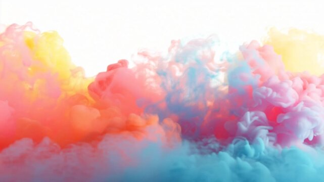 Vibrant colorful smoke clouds spread across white background