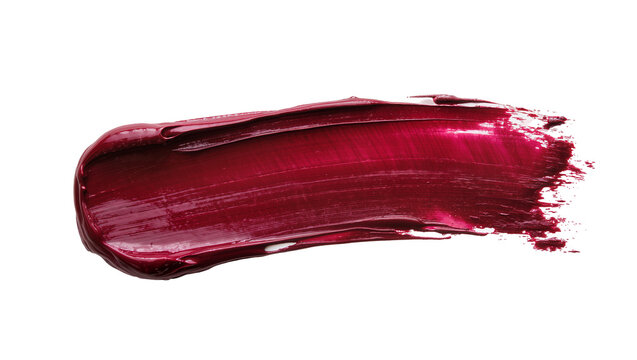 Isolated vibrant red lipstick smudge with rich glossy texture, expressive cosmetic product swatch