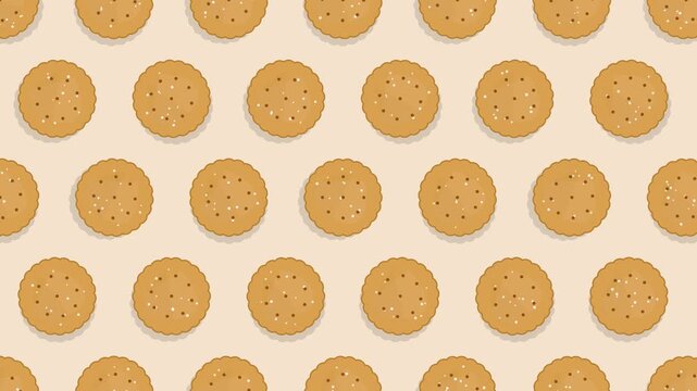 Crispy cheese cracker biscuit pattern background seamless loop 4k
