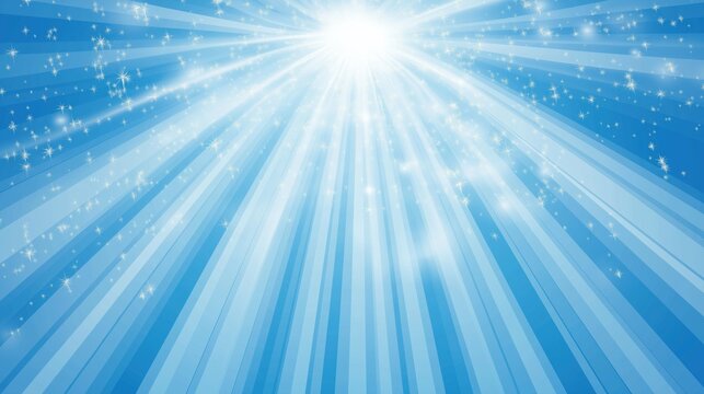 Comic light rays shining on blue background, copy space for text