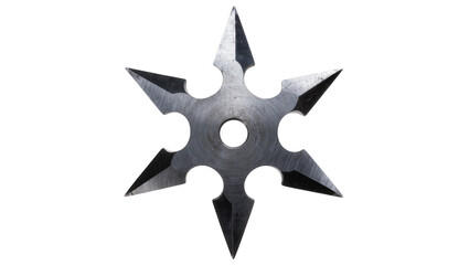 Isolated six-point metal shuriken, ancient Japanese ninja throwing star weapon, sharp dangerous tool © Aoife