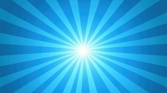 Comic light rays shining on blue background, copy space for text