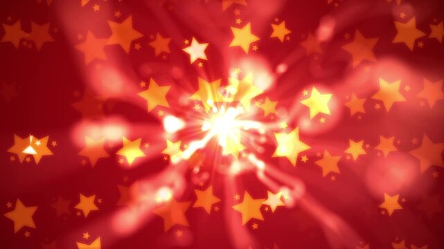 Festive red background with floating shiny stars. Abstract Background Animations.