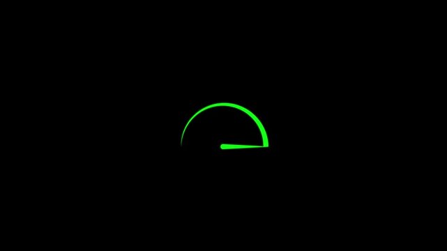 speedometer icon on black background. Futuristic digital speed meter animation with smooth motion, dynamic speed changes, motion graphic of speed meter concept.
