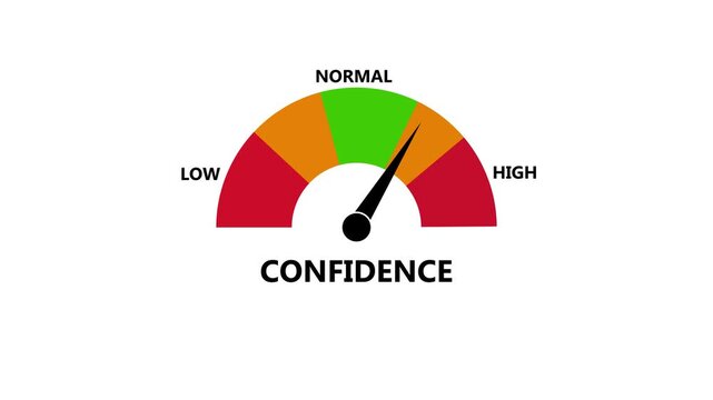 Animated confidence meter moving from low level to high level, perfect for concepts related to self-esteem, motion graphic of meter concept.