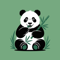 Fototapeta premium Panda eating bamboo leaves happily sitting.