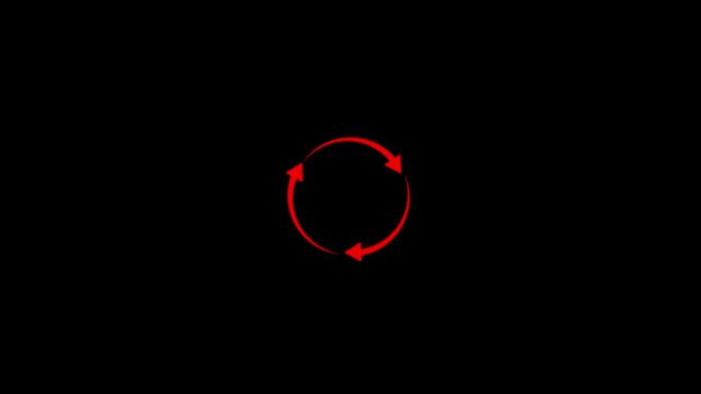 Three red arrows forming a circular rotation symbol on black background.refresh arrow icon Abstract arrow refresh and recycle icon. motion graphic of three arrow concept.