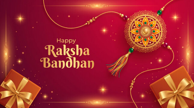 Elegant Raksha Bandhan Greeting Card with Decorative Rakhi and Gift Boxes for Festival Celebration